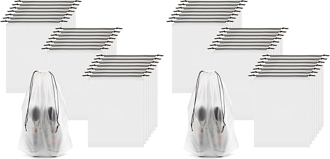 50pcs Clear Shoe Bags for Travel, 15.7" x 11.8" Waterproof Dust Bags with Drawstring, Portable Storage for Men and Women (Pack of 2)