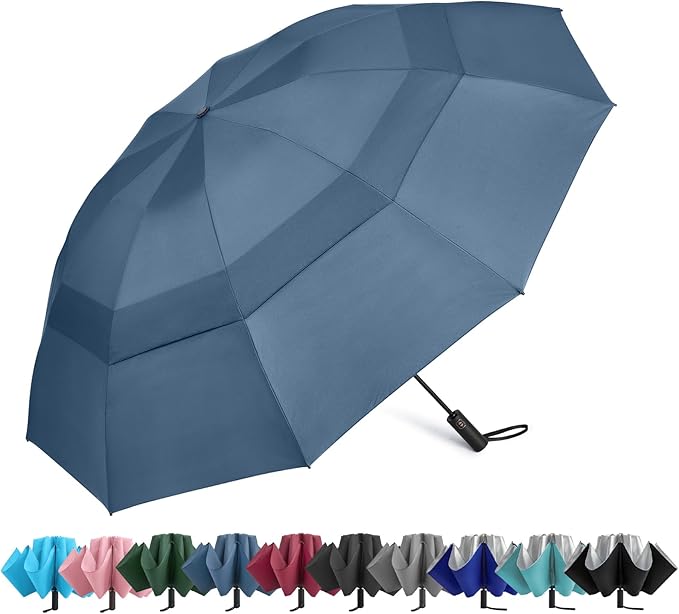 G4Free 42 Inch Inverted Travel Umbrella Compact Windproof 10 Ribs Reverse Small Portable Umbrella for Rain Double Canopy Vented Automatic Open Close for Man Women(Blue)