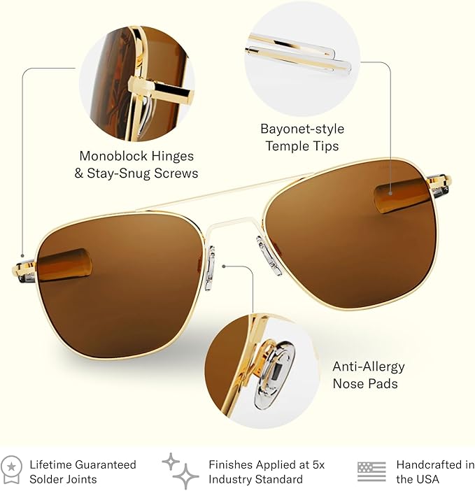 Randolph Eyewear Aviator Sunglasses for Men & Women – Non-Polarized & Polarized Lenses, 23k Gold UV Protection Sunglasses