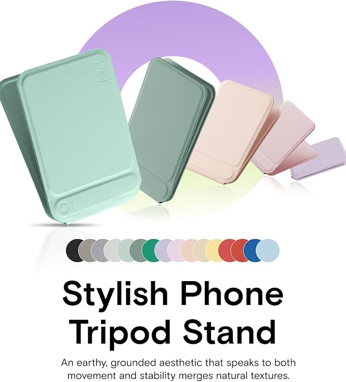 MOFT Phone Tripod Stand Selfie Stick for iPhone, Multi-Angles iPhone Stand, Lightweight & Portable Phone Holder, Strong Magnets, MOVAS Vegan Leather, Travel Essentials, Peppermint (Without Card Slot)