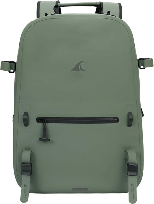 Breakwater Supply™ River Ute Waterproof IP68 Fishing Backpack, Floating TPU Submersible Dry Bag with Padded Hip Belt and Airtight Zippers | 20L (River Ute 20L Marsh Green)
