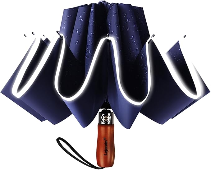 Lejorain Golf Large Inverted Umbrella - Black Big Windproof Heavy Duty Upside Down 46/50/54 Inch Compact Reverse Car Automatic Folding Reflective Umbrella