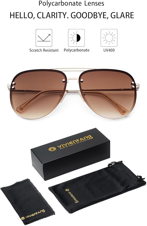Trendy Oversized Aviator Sunglasses for Women 2025, Cute Retro Aviator Sun Glasses UV Protection Big Shades VF2203
