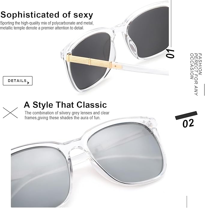 SIPHEW Oversized Square Sunglasses for Women|Lightweight Fashion Sunglasses 100% UV400 Protection|Trendy Mirrored Shade