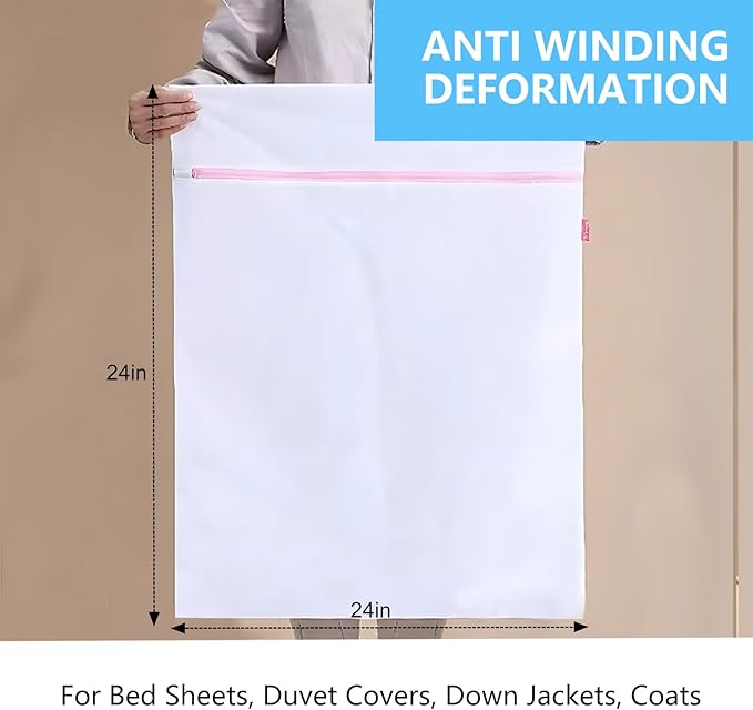 2PCS X-Large Heavy-Duty Mesh Laundry Bag: Ideal for Bulky Items - Wash & Store Down Jackets, Sheets, Sweaters | Multi-Purpose Lingerie Washing Bag for Delicates & Travel Storage,24X24’+20X24’