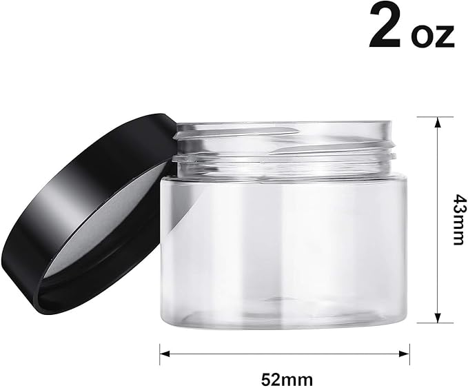 SATINIOR 12 Pack 2 oz Plastic Container Jars with Lids Round Clear Travel Cosmetic Container Slime Jars for Toiletries, Lotion, Cream, Ointments, Makeup, Rhinestone, Samples, Kitchen Storage(Black)