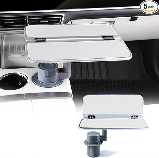 360° Rotating Folding Cup Holder Table, Steering Wheel Tray, Car & Laptop Desk - Car Accessories for Women & Men, Fit Tesla Model Y/3/S/Explorer/Maverick(Foldable Car Table Board (White))