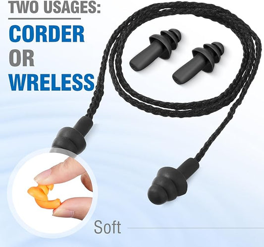 Tondiamo 210 Pairs Corded Ear Plugs Reusable Silicone Earplugs Individually Wrapped Hearing Protection Sleeping Noise Cancelling Earplugs for Work Construction Shooting Sports Noise Reduction