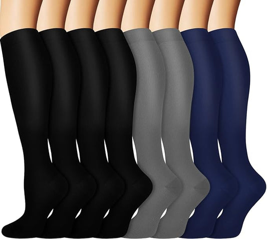 Graduated Copper Compression Socks for Men & Women Circulation 8 Pairs 15-20mmHg - Best for Running Athletic Cycling