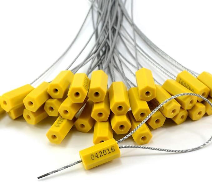 1000PCS Yellow Steel Cable Seal Metal Security Shipping Seal Numbered Truck Trailer Seals Security Tags Tamper Evident Tags Container Lock Pull Tight Steel Wire Seals