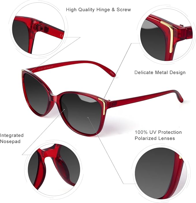 Face Shadow Polarized Sunglasses for Women, Cat Eye Sunglasses for Small Face Ladies Ultralight UV400 Protection