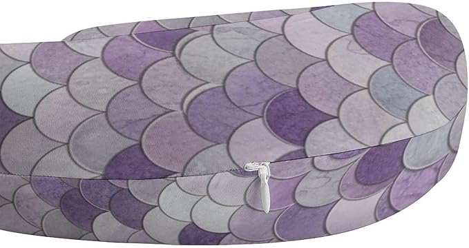 Men’s Comfort U-Shaped Neck Pillow Memory Foam Travel, Sparking Mermaid Fish Scales Purple U-Shape, Breathable Car Airplane Support