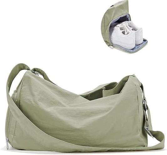 Large Gym Bag with Shoe Compartment, Workout Sport Duffle Bag for Women Travel, Waterproof Shoulder Overnight Bags Lightweight Carry on Tote Bags for Swim, Yoga, Dance