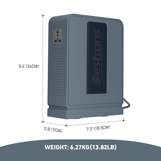 2000W Step Up Transformer 110v to 220v Converter, Heavy Duty Voltage Converter 110v to 220v with Dual Outlets, Overload Protection & Ultra-Quiet Design for Home Appliances, Grey Blue