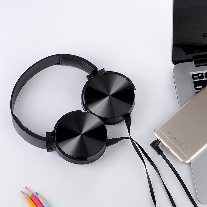 Bulk Kids Headphones for School Classroom 5-Pack,Durable Wired On-Ear 3.5mm Plug for Kids,Students,Computer,Kindle Fire,Chromebook,Laptop,Mobile Phone-Black