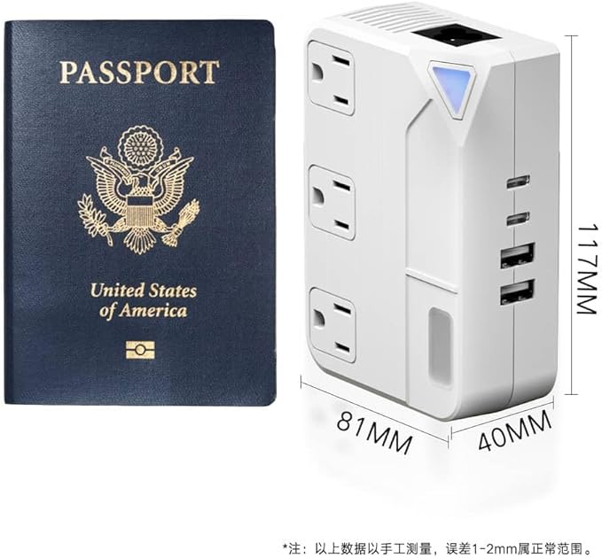 250W Conversion Plug, International Travel Converter with 2 USB and 2 USB-C Ports, lowering 220V to 110V for 100V-240V Areas and Different Countries Plugs Using US Electrical Devices