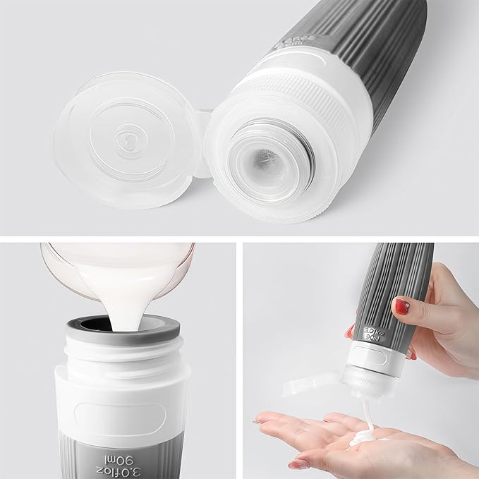 Travel Bottles for Toiletries, Leakproof Silicone Squeezable Cosmetic Liquids Bottles in Travel Size with Clear Bag, TSA Approved Refillable Cosmetic Container Kits for Shampoo and More (Blue)