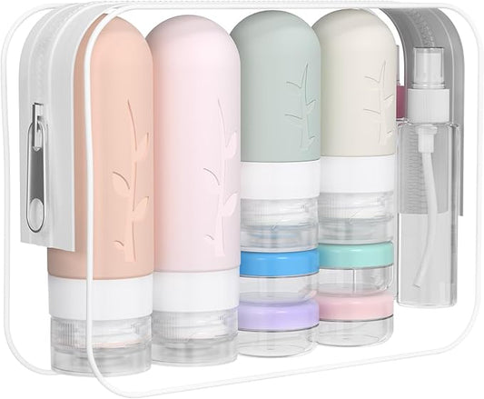 16 Pack Travel Bottles Set - TSA Approved Leak Proof Silicone Squeezable Containers for Toiletries, Conditioner, Shampoo, Lotion & Body Wash Accessories (16 pcs/P1 Pack)