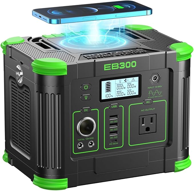 330W Portable Power Station, 288.6Wh Solar Generator with 60W USB-C PD Output, 110V Pure Sine Wave AC Outlet, 5W Wireless Charging, 330W Backup Lithium Battery for Outdoor Camping Travel Hunting Home