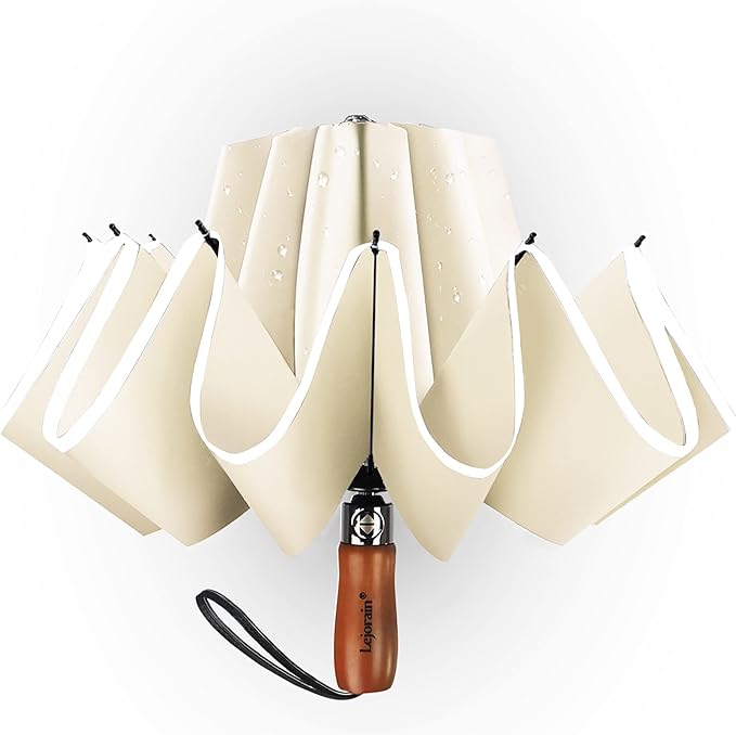 Lejorain Golf Large Inverted Umbrella - Black Big Windproof Heavy Duty Upside Down 46/50/54 Inch Compact Reverse Car Automatic Folding Reflective Umbrella