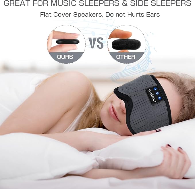 LC-dolida Sleep Headphones, Sleep Mask Bluetooth Wireless Music Eye Mask, Sleeping Headphones for Side Sleepers Sleep Mask with Bluetooth Headphones Ultra-Thin Stereo Speakers Perfect for Sleeping