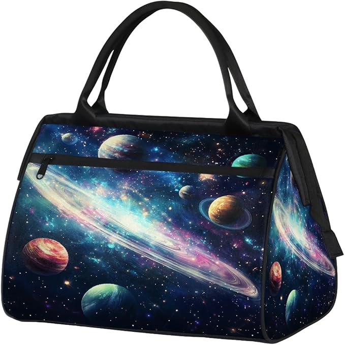 Large Travel Duffle Bag for Women Men,Waterproof Weekender Overnight Bag Carry on Tote Bags for Gym Sport Business Trip,Galaxy Planets Stars Duffel Bags