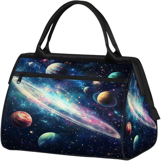 Large Travel Duffle Bag for Women Men,Waterproof Weekender Overnight Bag Carry on Tote Bags for Gym Sport Business Trip,Galaxy Planets Stars Duffel Bags