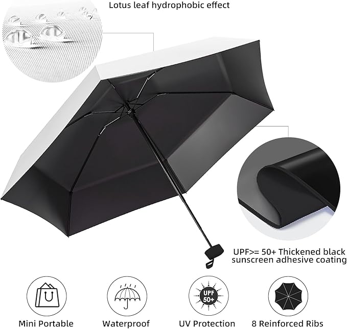 Travel Mini Compact Folding Umbrella with Case - UV Sun & Rain Protection, Lightweight Portable Pocket Umbrella for Women Men Kids, Fits Purse Backpack