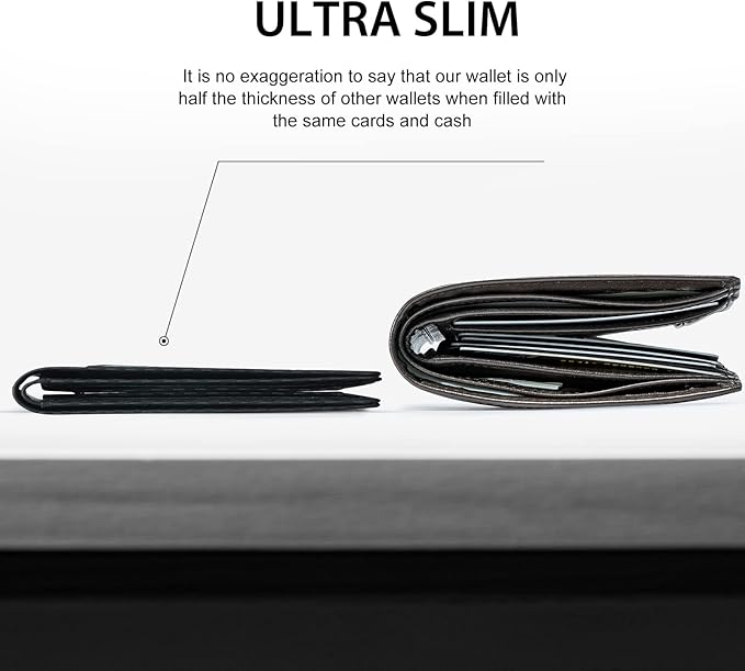 GSOIAX Mens Slim Wallet for Men Minimalist Genuine Leather Carbon Fiber Rfid Blocking Bifold Credit Card Holder With Gift Box (Carbon)