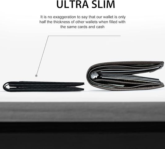 GSOIAX Mens Slim Wallet for Men Minimalist Genuine Leather Carbon Fiber Rfid Blocking Bifold Credit Card Holder With Gift Box (Carbon)