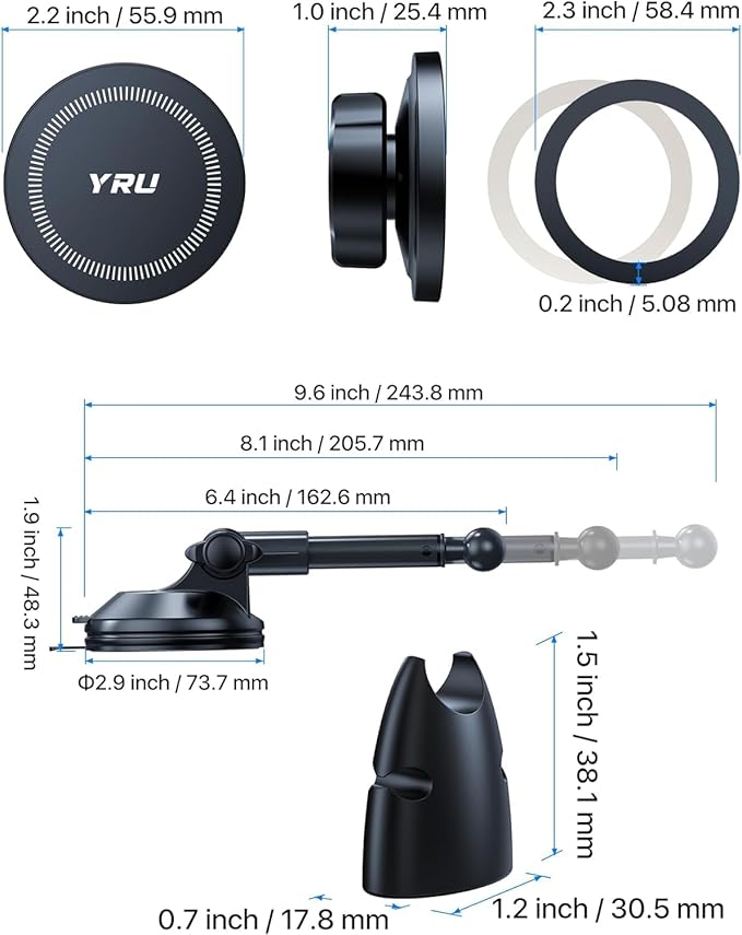 YRU [2025 Upgraded] Magnetic Phone Holder for Car【Patented & Super Magnet】for MagSafe Car Mount Dashboard Magnet Phone Holder Windshield Phone Stand for iPhone 17 16 15 14 13 12 Pro Max Samsung, Black