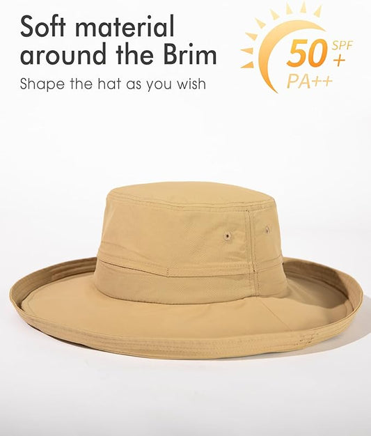UV 50 Sun Hat for Women Wide Brim with Ponytail Hole Summer Packable Sunhat for Beach Fishing Hiking Gardening Waterproof