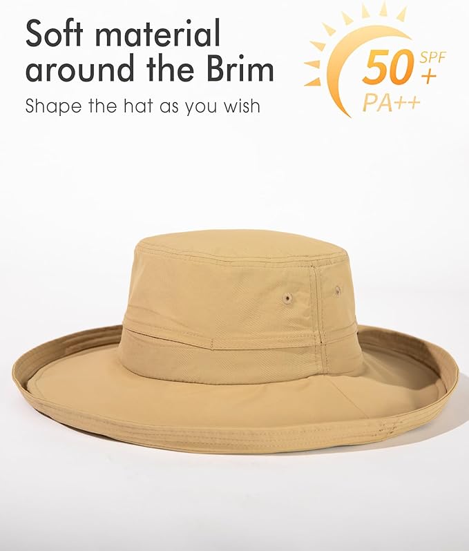 UV 50 Sun Hat for Women Wide Brim with Ponytail Hole Summer Packable Sunhat for Beach Fishing Hiking Gardening Waterproof