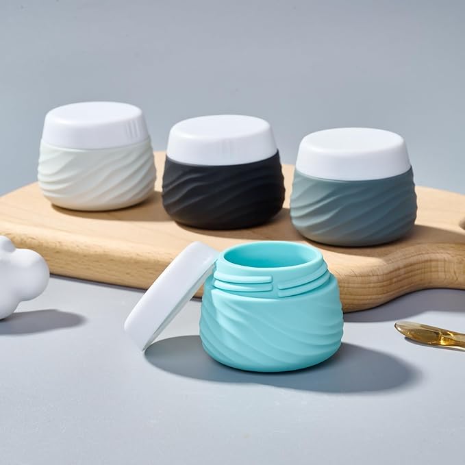 Travel Containers for Toiletries, Silicone Jar with Lid Eternal Moment, TSA Approved Travel Size Bottles with Clear Bag, Leak-proof Traveling Accessories Cosmetic for Lotion Face Body Cream (4 Pack)