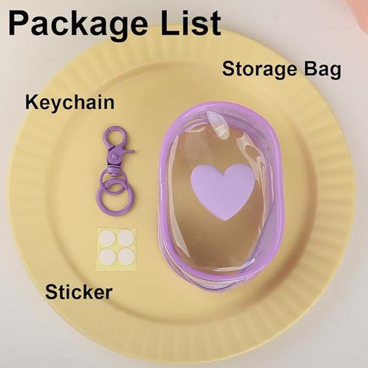Charging Cable Storage Bag, Lovely 3D Love Heart Waves Design Transparent Compact Travel Cables Carrying Storages Case Electronic Accessories Charger Cord Wire Organizer, Purple Love