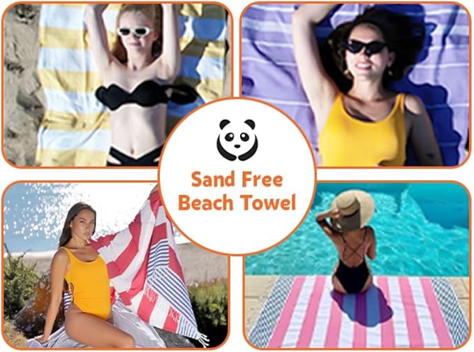 HAVLULAND Turkish Beach Towel, Bath Towels, Oversized 72"X40", Quick-Dry, Absorbent, Lightweight, Compact, Sand-Resistant, Travel-Friendly, 100% Cotton, Cabana Striped Soft Pool Towels - Pack of 6 -