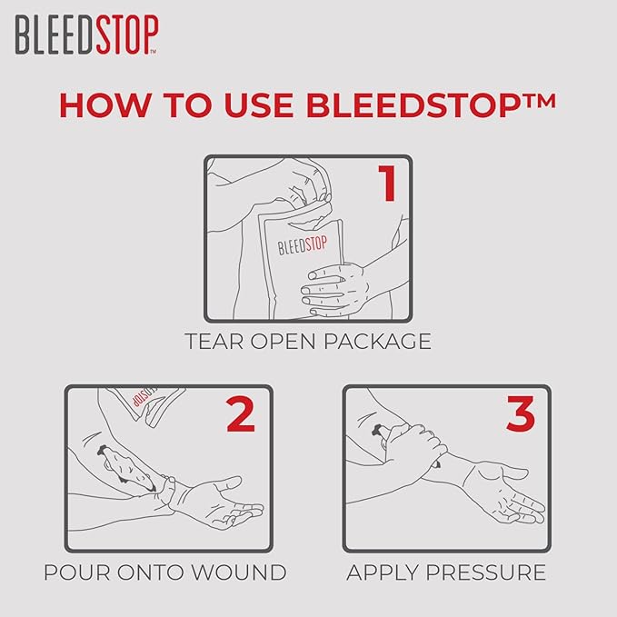 BleedStop™ First Aid Powder for Blood Clotting, Trauma Kit, Blood Thinner Patients, Camping Safety, and Survival Equipment for Moderate to Severe Bleeding Wounds or Nosebleeds 5 Pack 15g