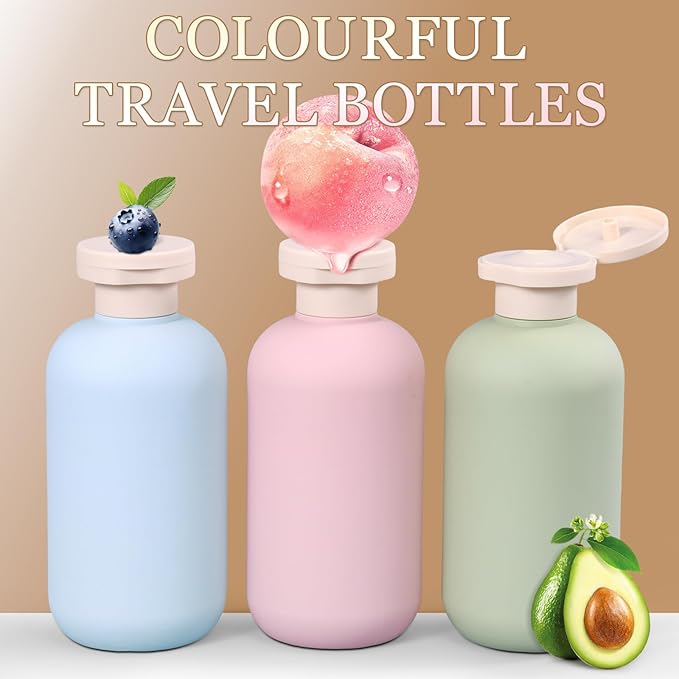 ASEVAT Leak Proof Travel Bottle with Flip Cap, Shampoo and Conditioner Bottle Set, Refillable Containers for Lotion, Cream Shampoo (Green+Blue+Pink, 3.4 Ounces)