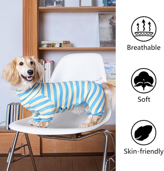 HowlyWoof Dachshund Dog Shirt, Thin Striped Base Layer Onesie for Wiener Dogs, Lightweight All-Season Wear, Soft & Comfy Fit for Doxie and Short-Leg Breeds (Pink&Grey, Size 1 (7-11lbs))