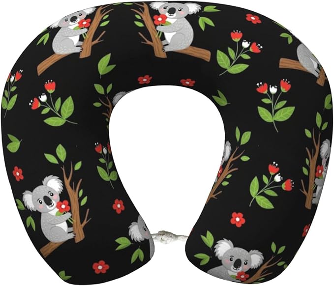 Travel Pillow for Boys and Girls, Comfortable Neck Chin Head Support Cushion Leaves Flowers Cartoon Koala, Comfortable for Airplanes Car Sleeping Rest