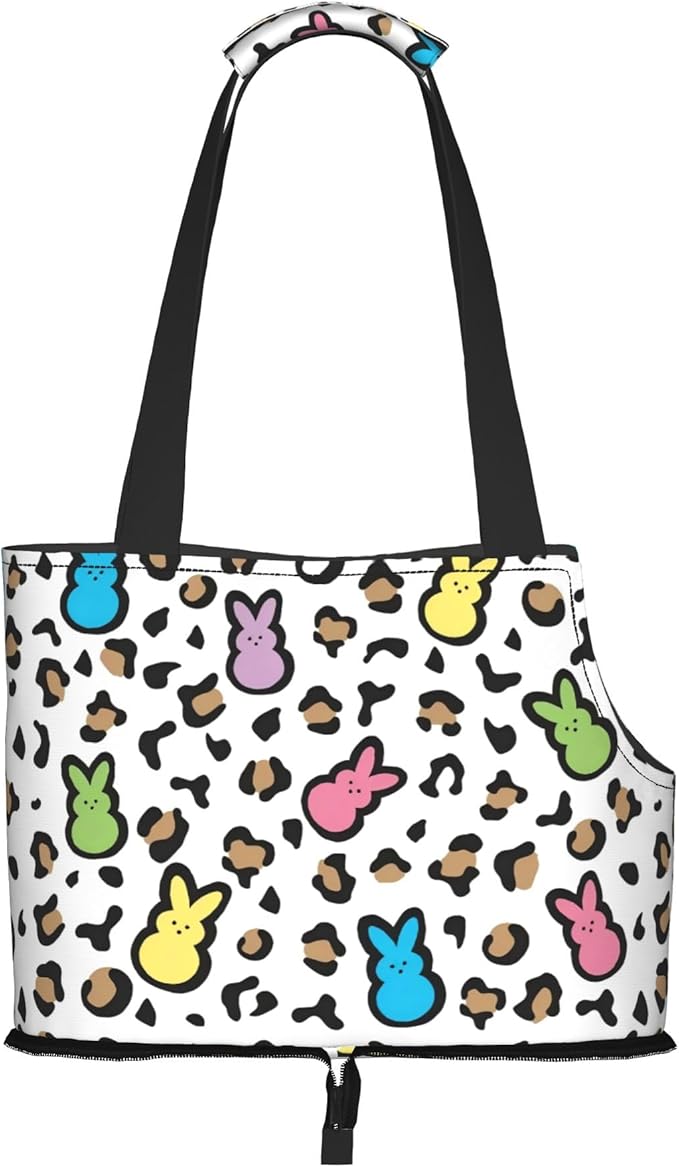Easter Bunny Leopard Print Small pet (Kitten or Puppy) Travel Handbag Portable Foldable Shoulder Bag pet backpackBlack