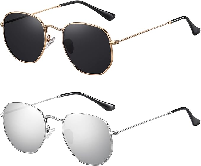 MEETSUN Polarized Hexagon Sunglasses for Women Men Polygon Square Sun Glasses UV400 Protection Metal Frame