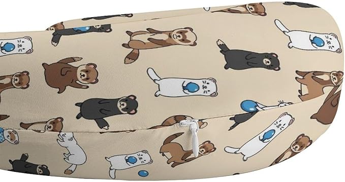 Breathable Memory Foam Neck Pillow, Hairy Ferret U-Shaped, Head Support U-Shape Compact for Airplane Train Travel, Machine Washable Cover