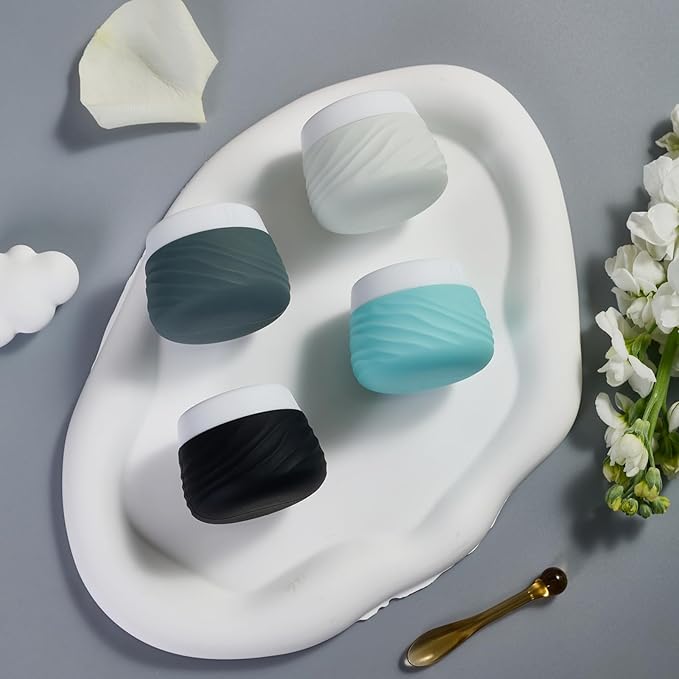 Travel Containers for Toiletries, Silicone Jar with Lid Eternal Moment, TSA Approved Travel Size Bottles with Clear Bag, Leak-proof Traveling Accessories Cosmetic for Lotion Face Body Cream (4 Pack)