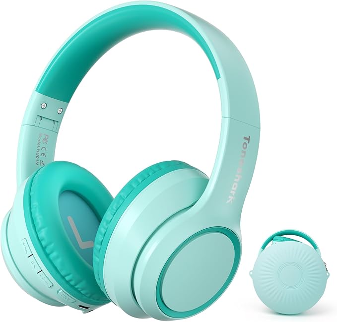 Kids Bluetooth Headphones with Active Noise Cancelling, Wireless Over-Ear Headphones for Boys Girls, Foldable, Adjustable, Safe Volume, 40H Playtime, Mic for School Travel (Mint Green)