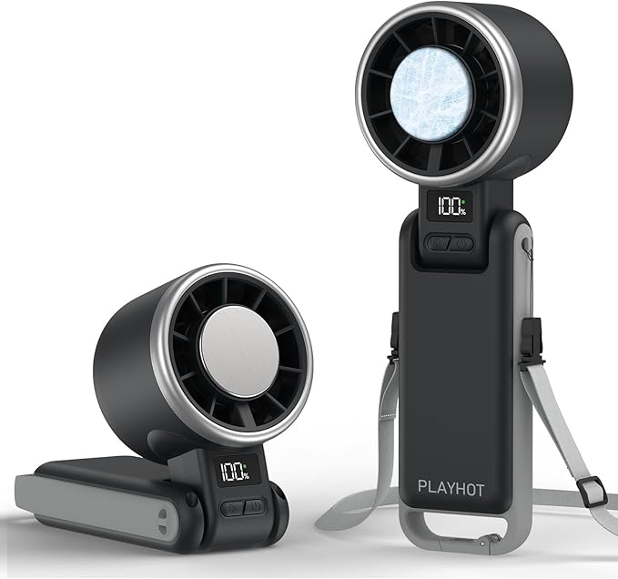 Portable Handheld Turbo Fan with Ice Cooling, Rechargeable Personal Fan, Up tp 12Hrs Cooling, 5 Speed 25550RPM Powerful Portable Fan for Travel, Outdoor, Camping, Hiking (Black)