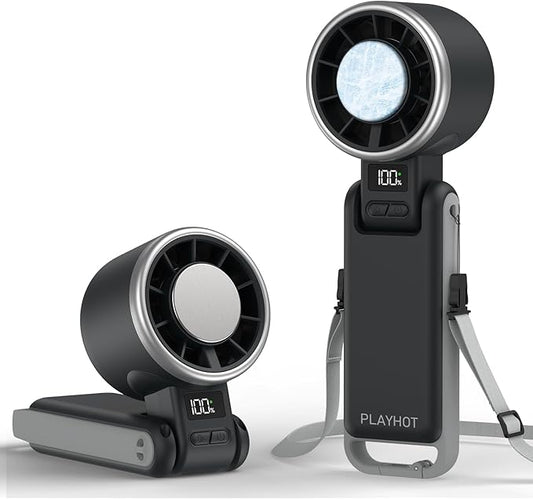 Portable Handheld Turbo Fan with Ice Cooling, Rechargeable Personal Fan, Up tp 12Hrs Cooling, 5 Speed 25550RPM Powerful Portable Fan for Travel, Outdoor, Camping, Hiking (Black)