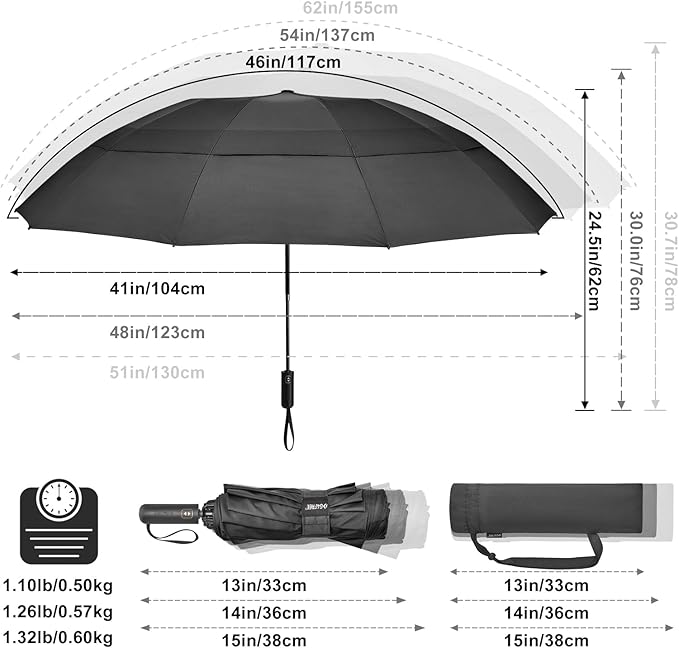 G4Free 42/46/54/62 Inch Large Golf Umbrella Compact Reverse Travel Umbrella 10 Ribs Windproof for Rain Double Canopy Automatic Open Close