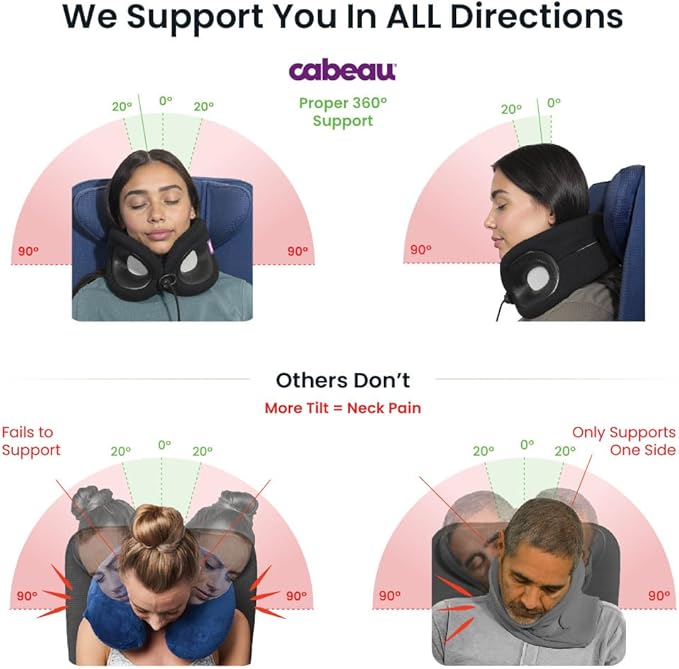 Cabeau Travel Essential Neck Pillow - Fits Most Neck Sizes (11-21 inches) - Evolution X Three Ways to Adjust for Ultimate Comfort on Long Flights (Sapphire)