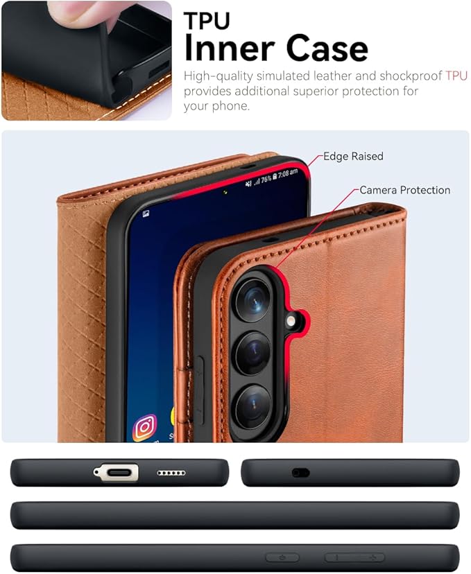 OCASE Compatible with Galaxy S25 Wallet Case, PU Leather Flip Folio Case with Card Holders RFID Blocking Kickstand [Shockproof TPU Inner Shell] Protective Phone Cover 6.2 Inch 2025, Brown
